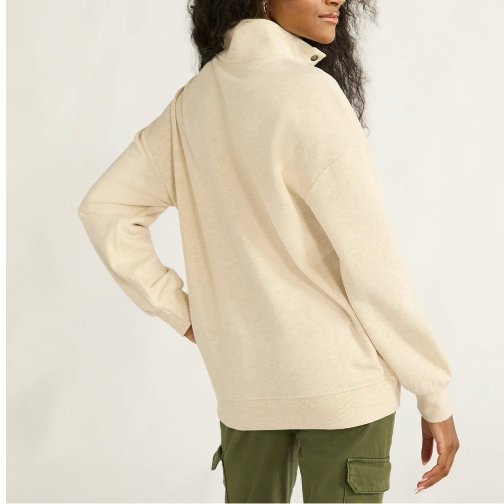Mock Neck Henley Creme Beige Tan Button-Up Pullover Sweatshirt Size M NWT - Picture 4 of 9